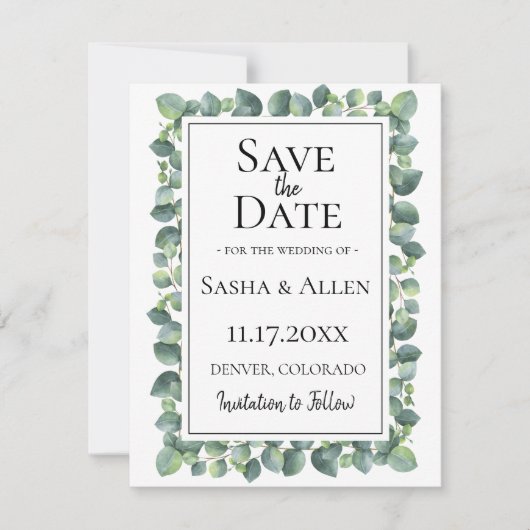 Eukalyptus Foliage Wedding Save the Date (Vorderseite)