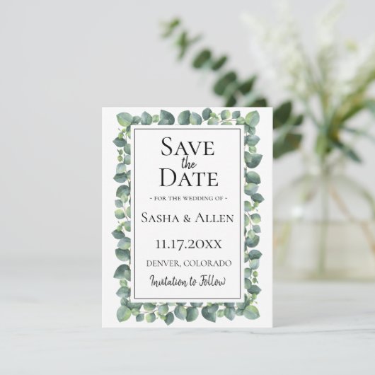 Eukalyptus Foliage Wedding Save the Date (Stehend Vorderseite)