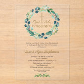 Eukalyptus Foliage Wreath Cross Boy Heilige Kommun Acryleinladungen (Vorderseite)