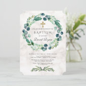 Eukalyptus Foliage Wreath Cross Marmorboy Taufe Einladung (Stehend Vorderseite)