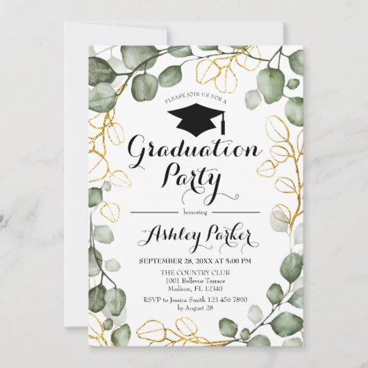 Eukalyptus Foliage Wreath Graduation Party Einladung (Vorderseite)