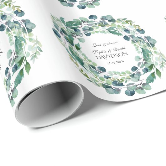 Eukalyptus Foliage Wreath Wedding Monogram Geschenkpapier (Rolleneckpunkt)
