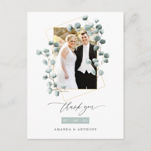 Eukalyptus Forest Geometric Wedding Vielen Dank Postkarte (Vorderseite)