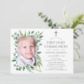 Eukalyptus Forest Greenery Erste Heilige Kommunion Einladung (Stehend Vorderseite)