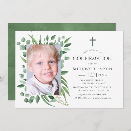 Eukalyptus Forest Greenery Erste Heilige Kommunion Einladung (Vorne/Hinten)