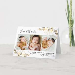 Eukalyptus Foto Baby Geburtsstatistik gefaltet Dankeskarte