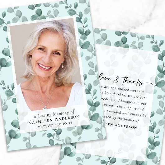 Eukalyptus-Foto-Beerdigung Dankeskarte