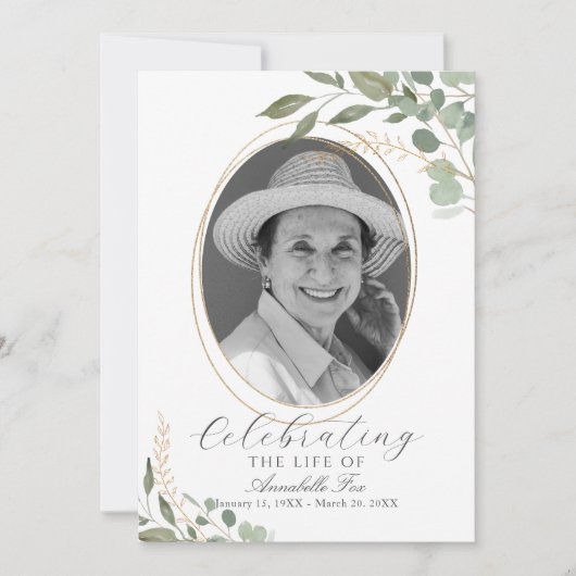 Eukalyptus-Foto Beerdigung des Dienstprogramms Einladung (Vorderseite)