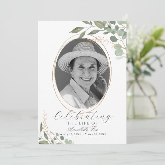 Eukalyptus-Foto Beerdigung des Dienstprogramms Einladung (Stehend Vorderseite)