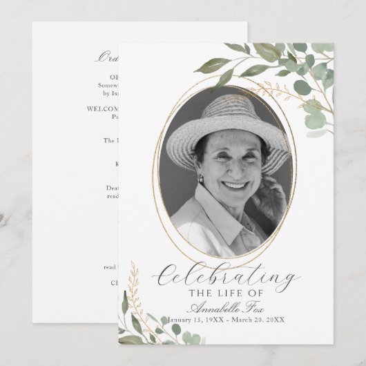 Eukalyptus-Foto Beerdigung des Dienstprogramms Einladung (Vorne/Hinten)