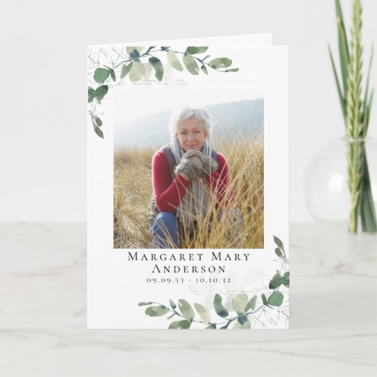 Eukalyptus-Foto-Beerdigungsdienst Programm (Vorderseite)