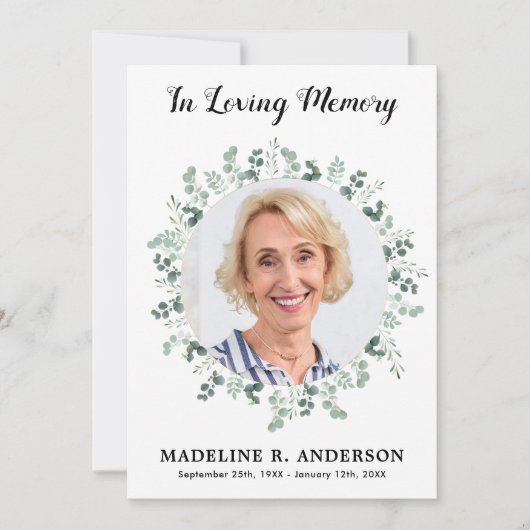 Eukalyptus Foto Beileid Beerdigung Dankeskarte (Vorderseite)