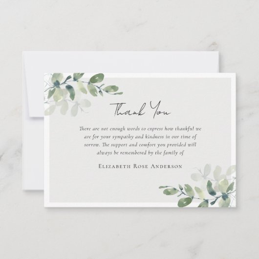 Eukalyptus Foto Beileid Beerdigung Dankeskarte (Vorderseite)