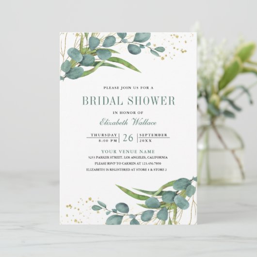 Eukalyptus-Foto-Brautparty Einladung (Stehend Vorderseite)