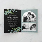 Eukalyptus-Foto-Collage QR-Code schwarze Hochzeit Einladung (Innenseite)