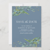 Eukalyptus-Foto Dusty Blue Wedding Save The Date (Vorderseite)