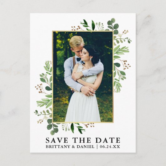 Eukalyptus-Foto für Wasserfarben Save the Date Postkarte (Vorderseite)