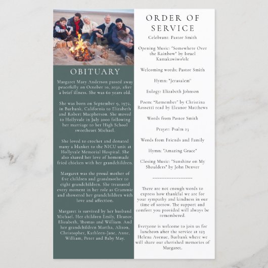 Eukalyptus-Foto-Gedenkprogramm (Rückseite)