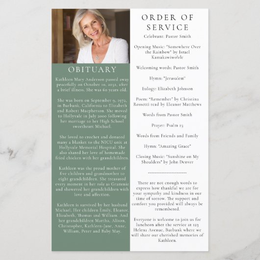 Eukalyptus-Foto-Gedenkprogramm (Rückseite)