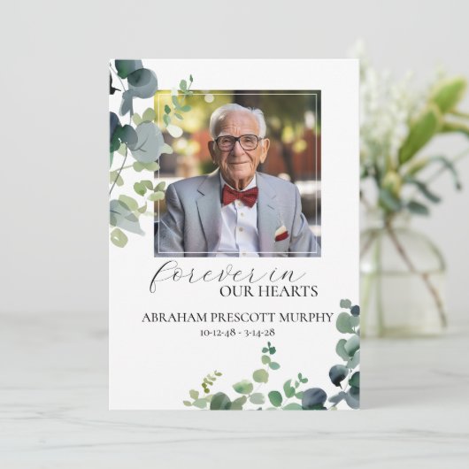 Eukalyptus-Foto-Gedenkprogramm Einladung (Stehend Vorderseite)