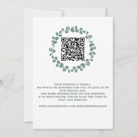 Eukalyptus Foto Greenery QR Code Wedding Einladung (Rückseite)