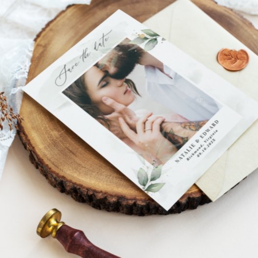 Eukalyptus Foto Grün Moderne Hochzeit Save The Date