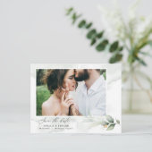 Eukalyptus-Foto - Hochzeit Save the Date Ankündigungspostkarte (Stehend Vorderseite)