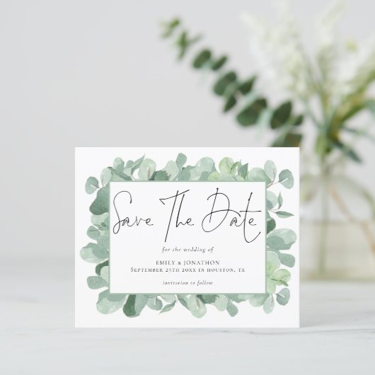 Eukalyptus-Foto Hochzeit speichern Datum (Stehend Vorderseite)