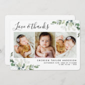 Eukalyptus-Foto Liebe & Dank Geburtsankündigung Dankeskarte (Vorne/Hinten)