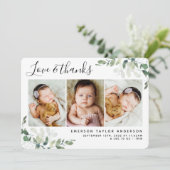 Eukalyptus-Foto Liebe & Dank Geburtsankündigung Dankeskarte (Stehend Vorderseite)
