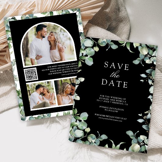 Eukalyptus Foto QR Code Black Wedding Save The Date