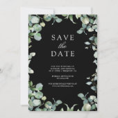 Eukalyptus Foto QR Code Black Wedding Save The Date (Vorderseite)