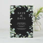 Eukalyptus Foto QR Code Black Wedding Save The Date (Stehend Vorderseite)