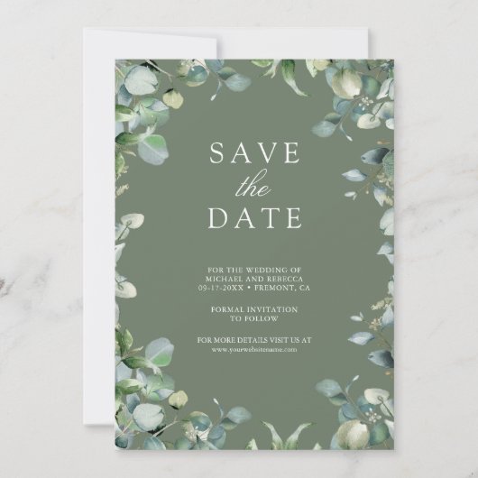 Eukalyptus Foto QR Code Sage Green Wedding Save The Date (Vorderseite)