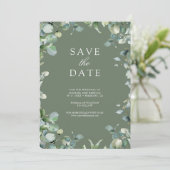 Eukalyptus Foto QR Code Sage Green Wedding Save The Date (Stehend Vorderseite)