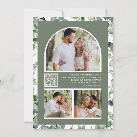 Eukalyptus Foto QR Code Sage Green Wedding Save The Date (Rückseite)