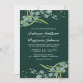 Eukalyptus Foto QR Code Smaragdgrüne Hochzeit Einladung (Vorderseite)