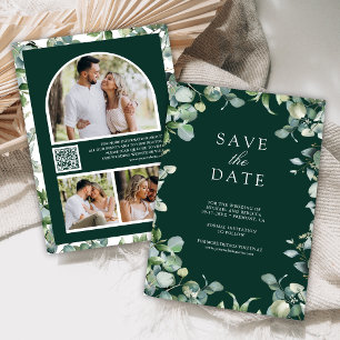 Eukalyptus-Foto-QR-Code-Smaragdgrüne Hochzeit Save The Date