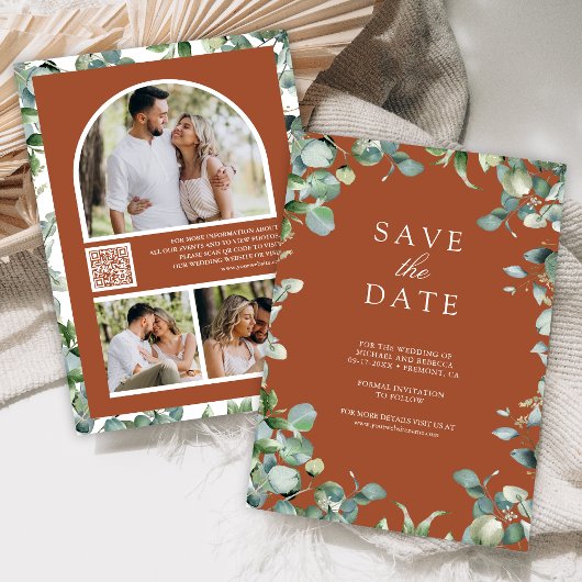 Eukalyptus Foto QR Code Terracotta Wedding Save The Date