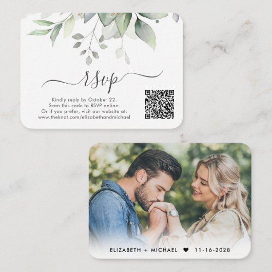 Eukalyptus Foto QR Code Wedding RSVP Begleitkarte (Vorne/Hinten)