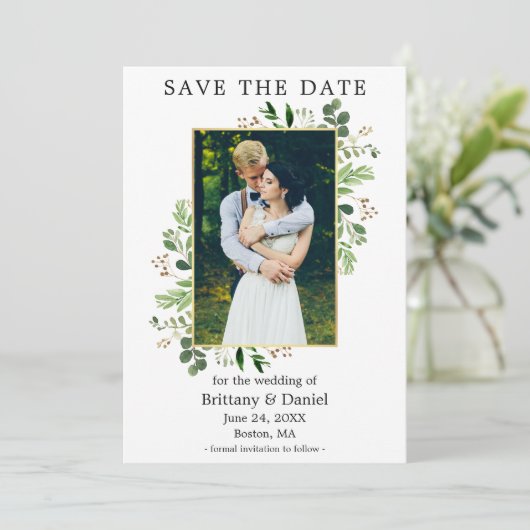 Eukalyptus-Foto Save The Date (Stehend Vorderseite)