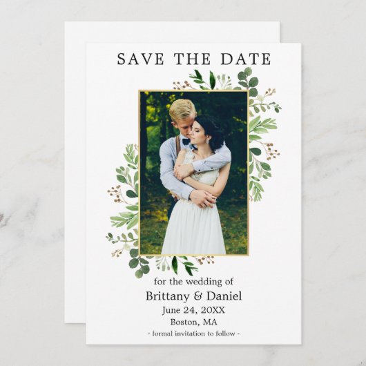 Eukalyptus-Foto Save The Date (Vorne/Hinten)