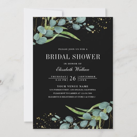 Eukalyptus-Foto Schwarzes Brautparty Einladung (Vorderseite)