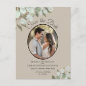 Eukalyptus & Foto Tan Wedding Speichern Sie das Da Ankündigungspostkarte (Vorderseite)