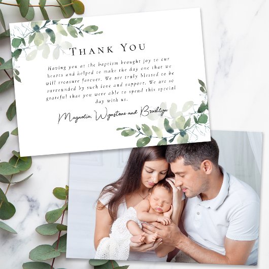 Eukalyptus Foto Taufe Dankeskarte