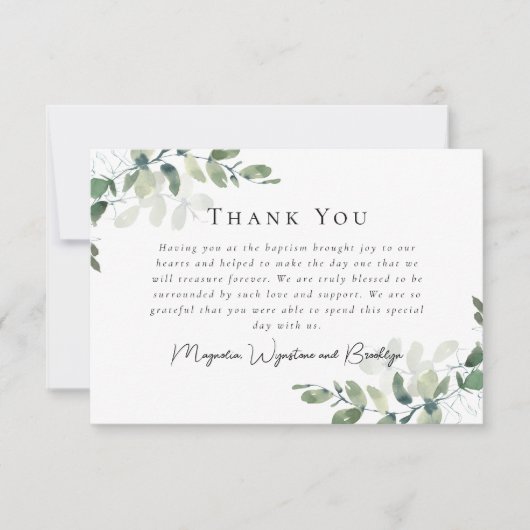 Eukalyptus Foto Taufe Dankeskarte (Vorderseite)