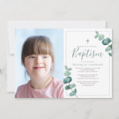 Eukalyptus-Foto-Taufe Einladung (Vorderseite)