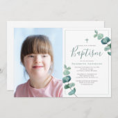 Eukalyptus-Foto-Taufe Einladung (Vorne/Hinten)