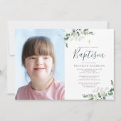 Eukalyptus-Foto-Taufe Einladung (Vorderseite)