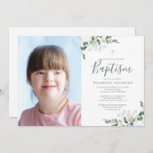 Eukalyptus-Foto-Taufe Einladung (Vorne/Hinten)